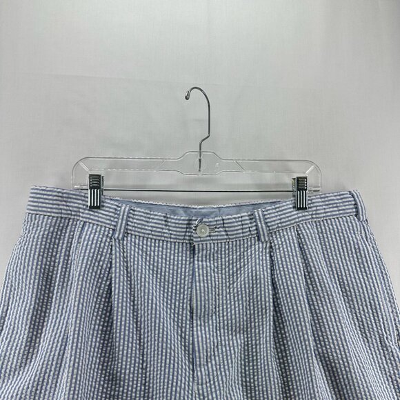Brooks Brothers 346 Chino Shorts Mens W40 Seersucker Pleated Striped White Blue - Picture 3 of 9